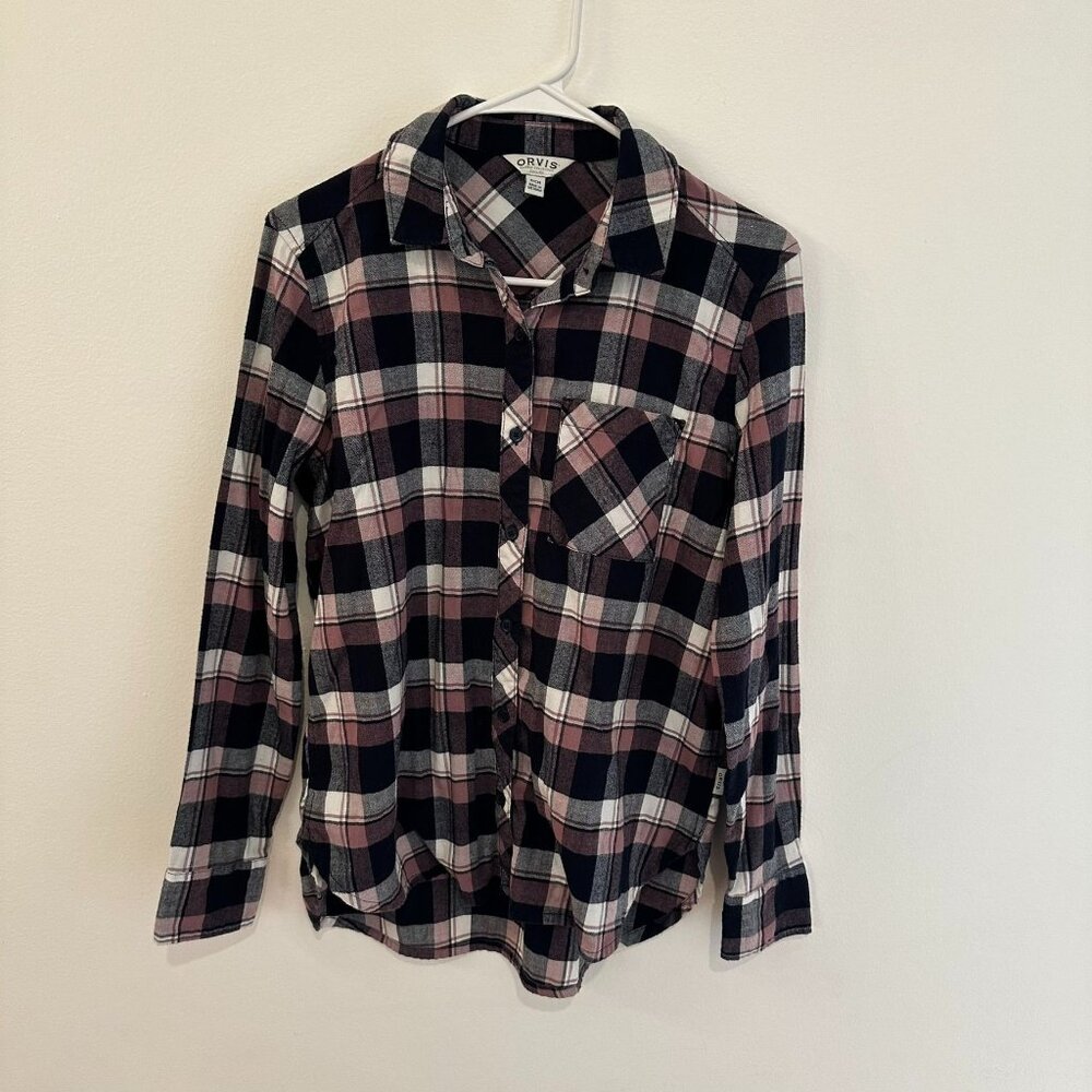 ORVIS WOMENS PINK PLAID FLANNEL BUTTON UP SHIRT SIZE SMALL
